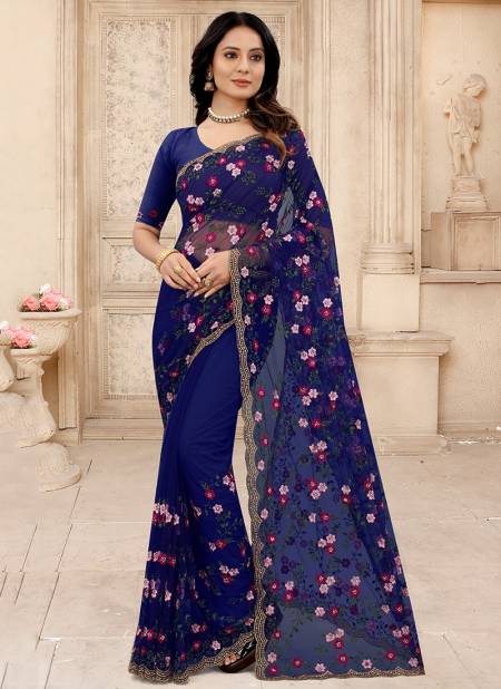 Navy Blue Colour SENSATIONAL New Fancy Party Wear Heavy Net Embroidered Saree Collection 1249